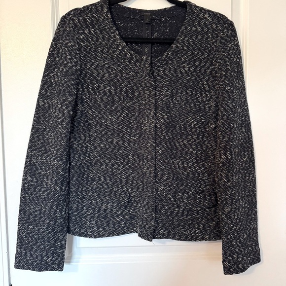J. Crew Navy Blue and White Micro Tweed Sweater Jacket Size Medium - Picture 1 of 7